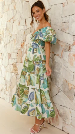 Balthazar Maxi Dress - Green / Blue Print