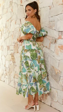 Balthazar Maxi Dress - Green / Blue Print