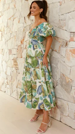 Balthazar Maxi Dress - Green / Blue Print
