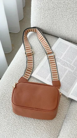 Bella Striped Webbing Camera Bag - Tan