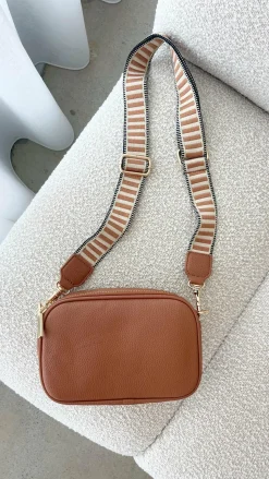 Bella Striped Webbing Camera Bag - Tan