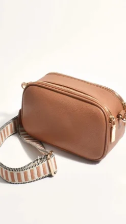 Bella Striped Webbing Camera Bag - Tan
