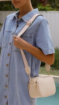 Bella Striped Webbing Camera Bag - Cream / Pink