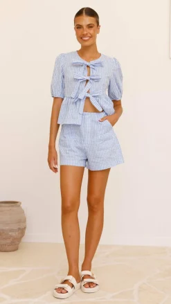 Belle Tie Front Shirt - Blue Check