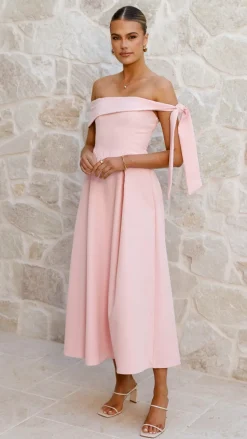 Bentley Off Shoulder Midi Dress - Pink