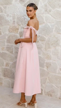 Bentley Off Shoulder Midi Dress - Pink