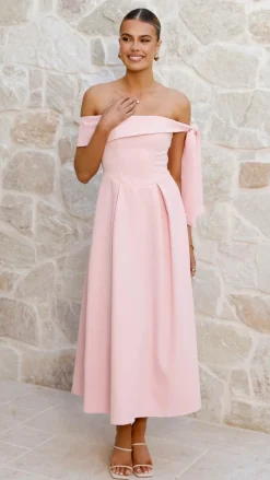 Bentley Off Shoulder Midi Dress - Pink