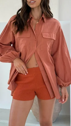 Bianca Knit Ribbed Shorts - Rust