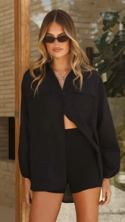 Bianca Oversized Button Up Shirt - Black