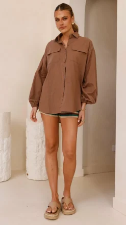 Bianca Oversized Button Up Shirt - Brown