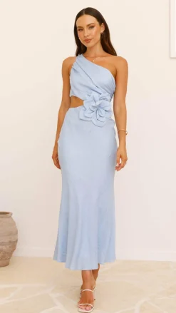 Bloom One Shoulder Cut Out Maxi Dress - Blue