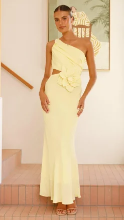 Bloom One Shoulder Cut Out Maxi Dress - Yellow