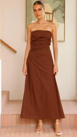 Bolivia Strapless Midi Dress - Chocolate