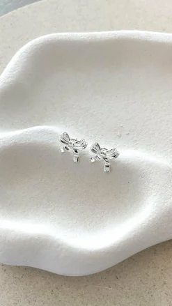 Bow Stud Sterling Silver Plated Earrings - Silver
