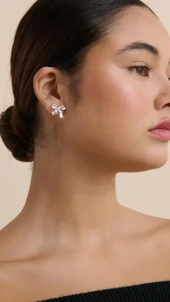 Bow Stud Sterling Silver Plated Earrings - Silver