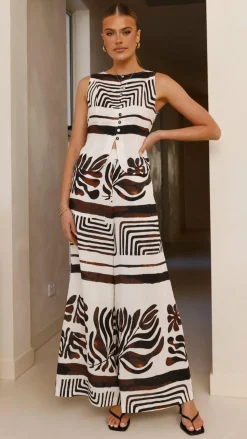 Briar Button Crop Top - Chocolate Abstract