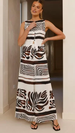 Briar Button Crop Top - Chocolate Abstract