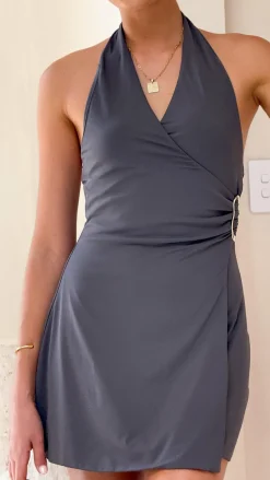 Brigitte Halter Mini Dress - Charcoal