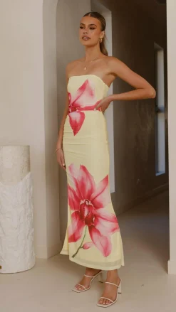 Brittani Strapless Maxi Dress - Yellow/Pink