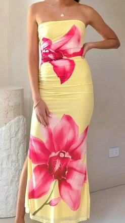 Brittani Strapless Maxi Dress - Yellow/Pink