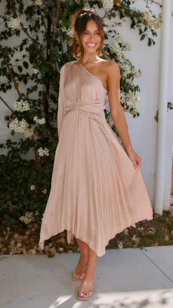 Brooklyn One Shoulder Midi Dress - Champagne