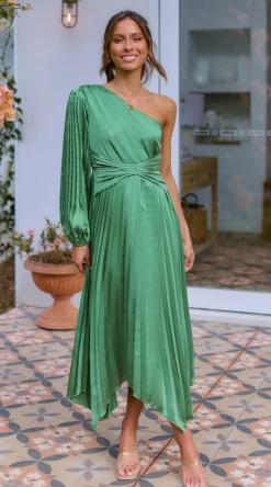 Brooklyn One Shoulder Midi Dress - Green