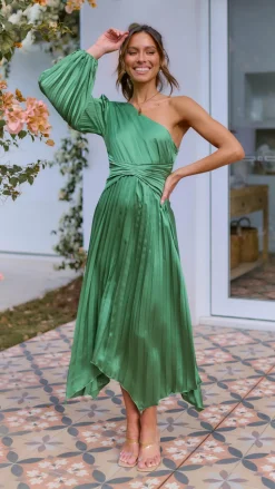 Brooklyn One Shoulder Midi Dress - Green