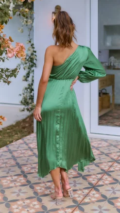 Brooklyn One Shoulder Midi Dress - Green