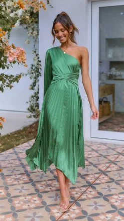 Brooklyn One Shoulder Midi Dress - Green