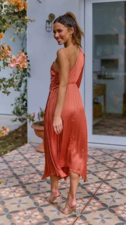 Brooklyn One Shoulder Midi Dress - Copper