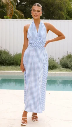 Brydie Halter Maxi Dress - Gingham Light Blue