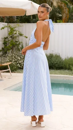 Brydie Halter Maxi Dress - Gingham Light Blue