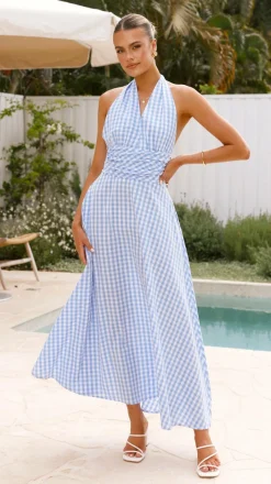 Brydie Halter Maxi Dress - Gingham Light Blue