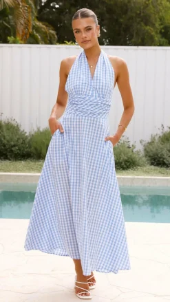 Brydie Halter Maxi Dress - Gingham Light Blue