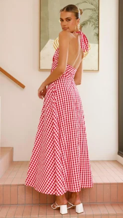 Brydie Halter Maxi Dress - Gingham Red