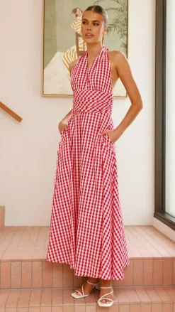 Brydie Halter Maxi Dress - Gingham Red