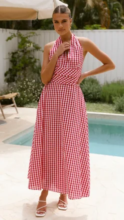 Brydie Halter Maxi Dress - Gingham Red