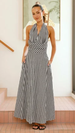Brydie Halter Maxi Dress - Gingham Black