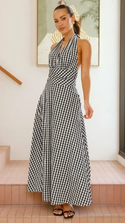 Brydie Halter Maxi Dress - Gingham Black