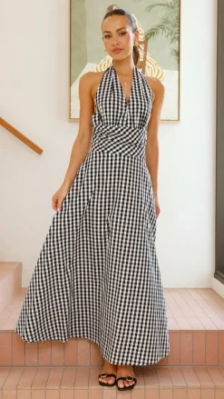 Brydie Halter Maxi Dress - Gingham Black