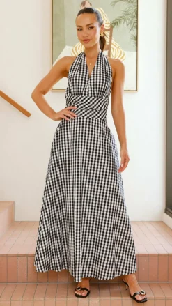 Brydie Halter Maxi Dress - Gingham Black