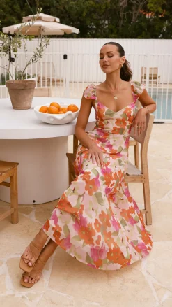 Calais Maxi Dress - Orange Floral