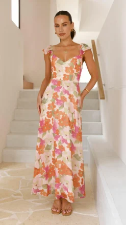 Calais Maxi Dress - Orange Floral