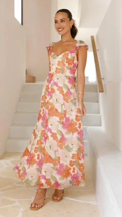 Calais Maxi Dress - Orange Floral