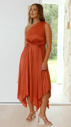 Cali One Shoulder Midi Dress - Copper