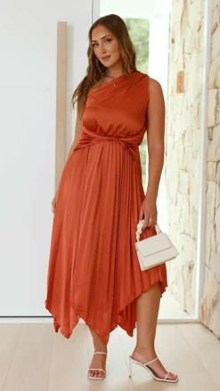 Cali One Shoulder Midi Dress - Copper