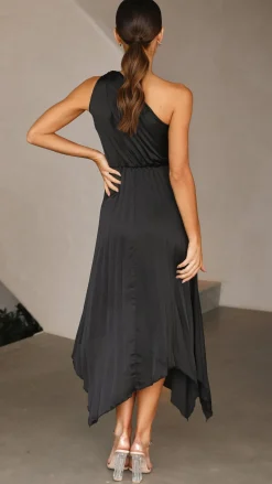 Cali One Shoulder Midi Dress - Black