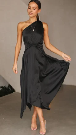 Cali One Shoulder Midi Dress - Black