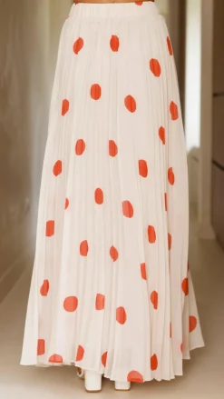 Cambree Peplum Top and Maxi Skirt Set - Beige / Red Polka Dot