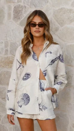 Candelaria Button Up Shirt and Shorts Set - Shell Print
